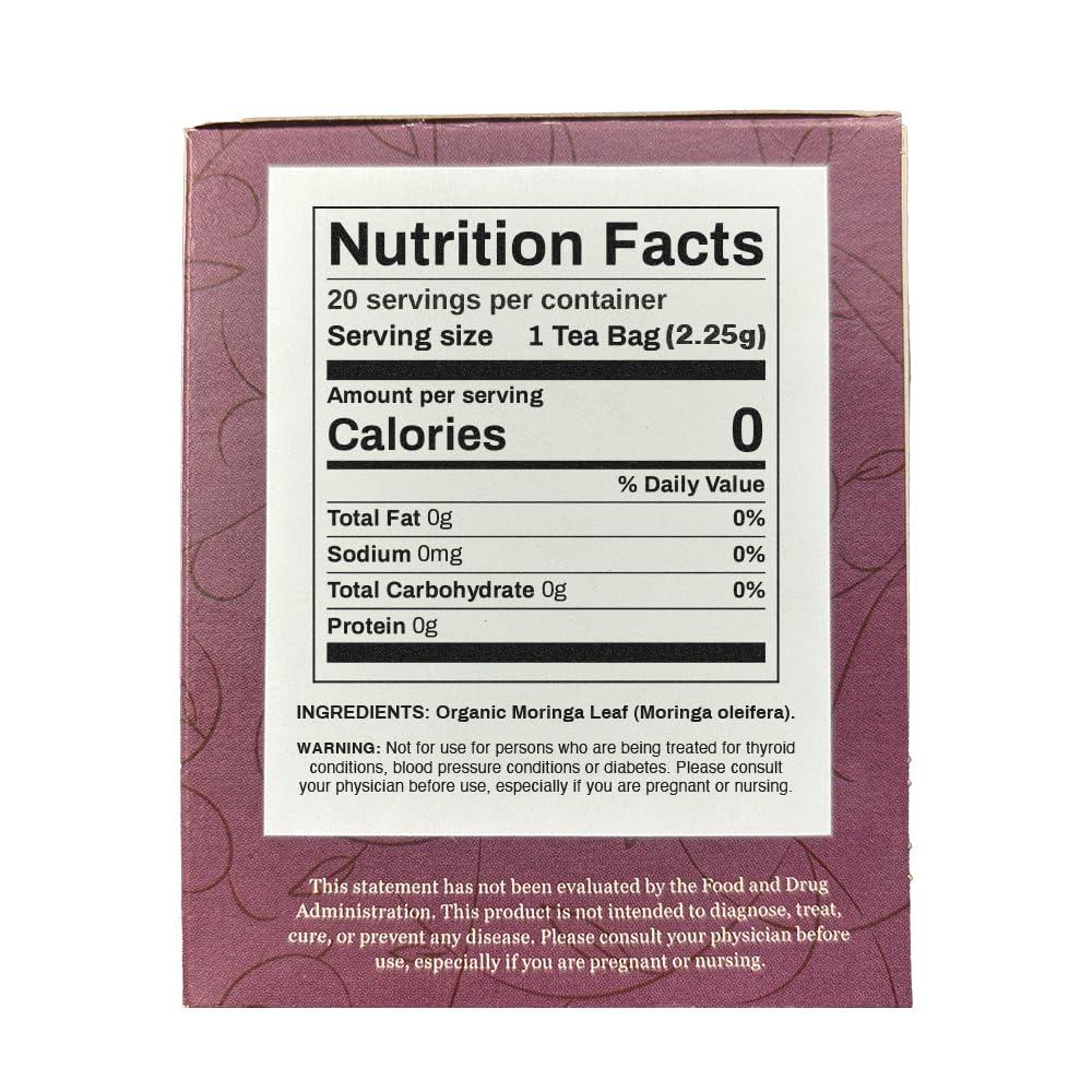 Organic Positively Tea Company Organic Positively Botanicals Company, Moringa Leaf Herbal Tea Bags, 20 Count