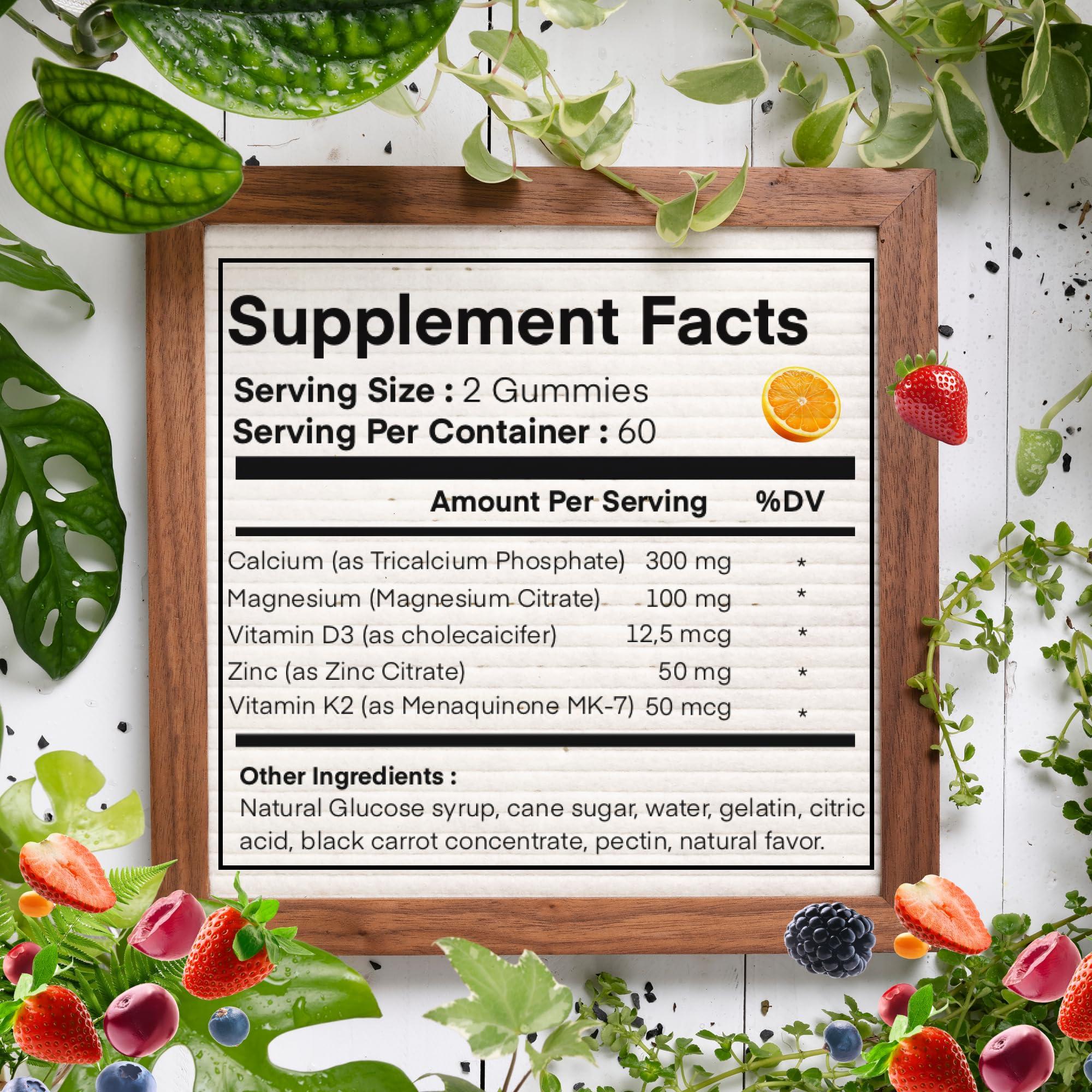 HARMONIFY HARMONIFY Magnesium Calcium Zinc with Vitamin D3 & K2 Gummies, Multivitamin for Women and Men, Bone Strength & Muscle Function, Extra Absorption Formula, 30 Days Serving