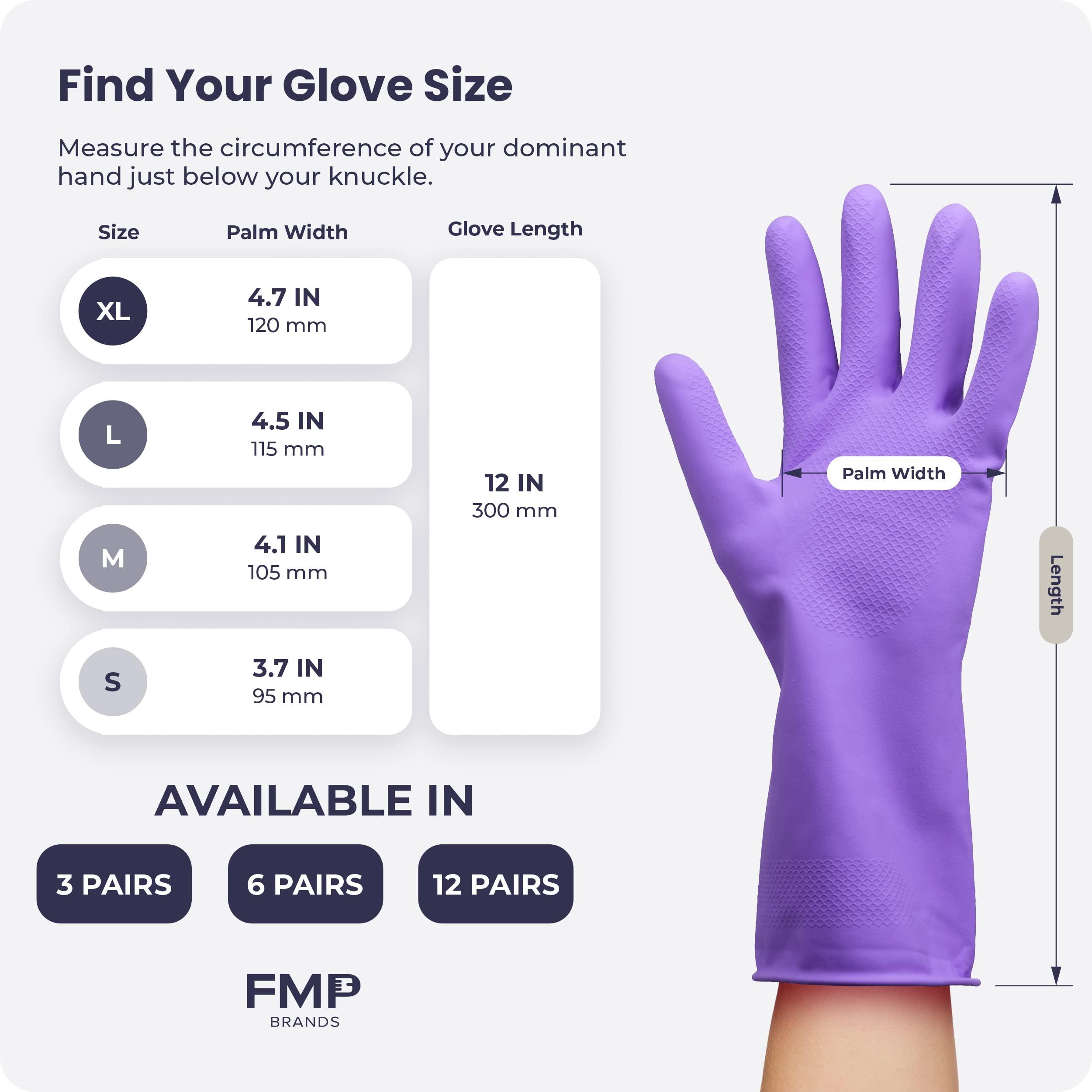 FMP Brands FMP Brands Cleaning Gloves, 6 Pairs Rubber Gloves for Washing Dishes, Non-Slip Dishwashing Gloves, Waterproof Reusable Latex Dish Gloves for Kitchen, Bathroom, Household, Gardening (Medium, Purple)