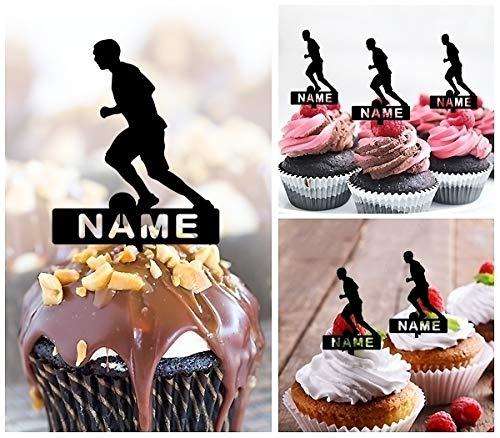 jjphonecase TA0867 Football Player Silhouette Party Wedding Birthday Acrylic Cupcake Toppers Decor 10 pcs with Personalized Your Name