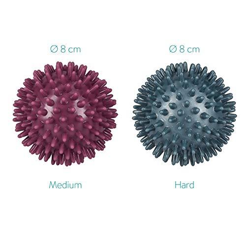 Navaris Navaris Spiky Massage Balls - Set of 2 - Hedgehog Balls for Self Massage - 1x Medium-Hard & 1x Harder Ball - Pair of Bumpy Massager Balls - Ø 3 Inch