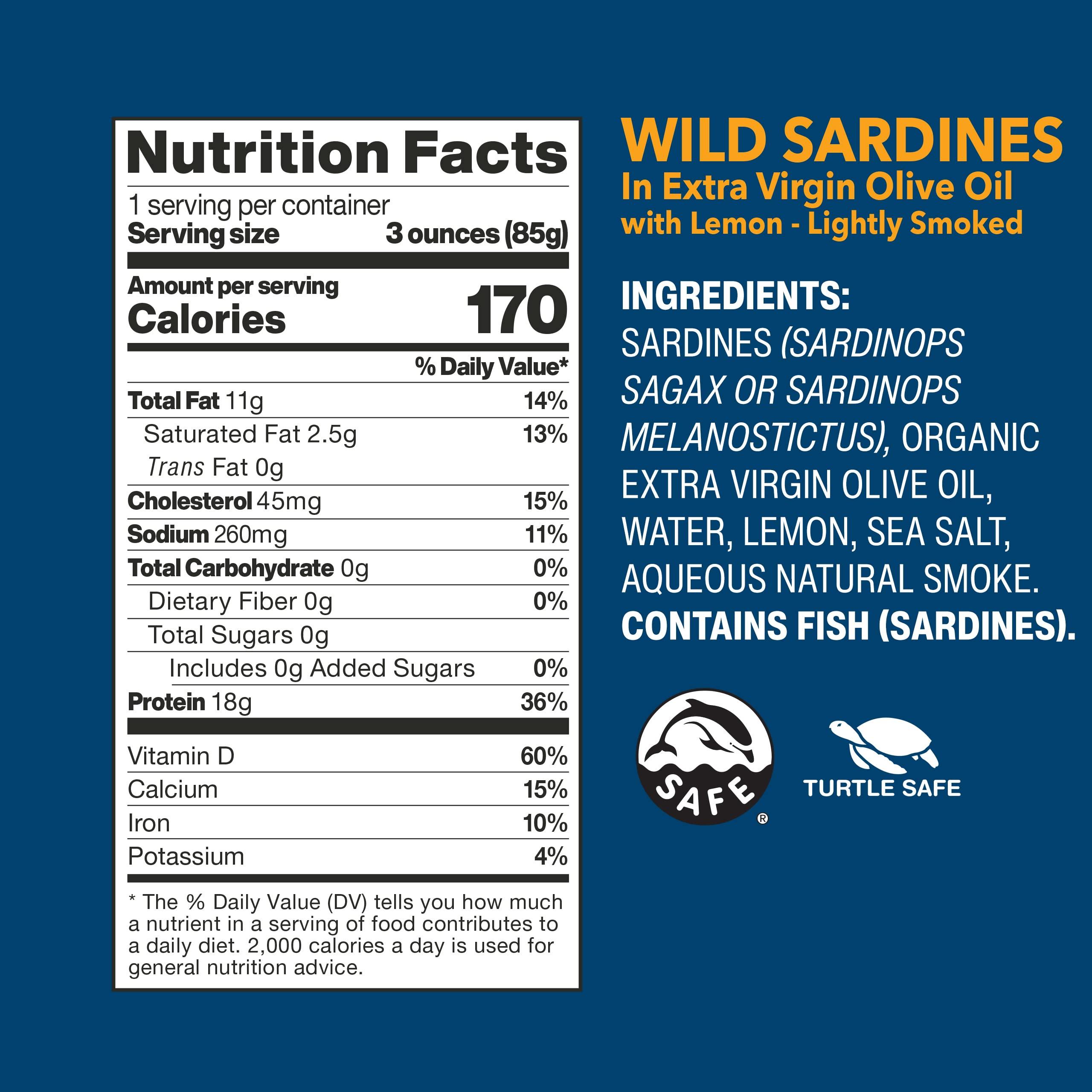 Wild Planet Wild Planet Wild Sardines in Extra Virgin Olive Oil With Lemon, Lightly Smoked, Tinned Fish, 4.4 Ounce (Pack of 12)