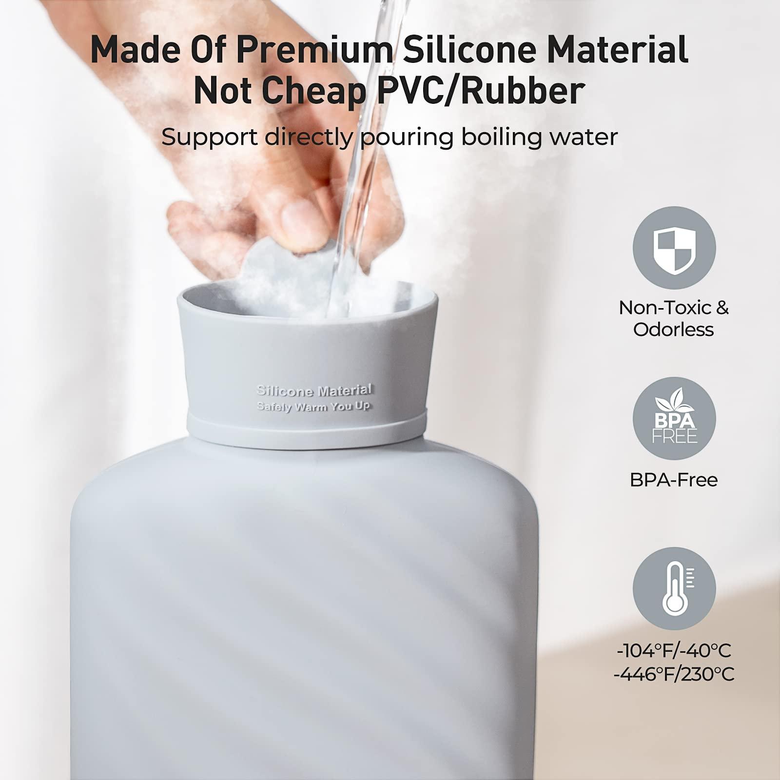 MEETRUE Microwaveable Hot Water Bottle with Cover(1 Liter), MEETRUE Innovative BPA-Free Silicone Hot Water Bottle Hot Water Bag for Pain Relief, Hot & Cold Therapies-Winter Gift for Women Children Elderly