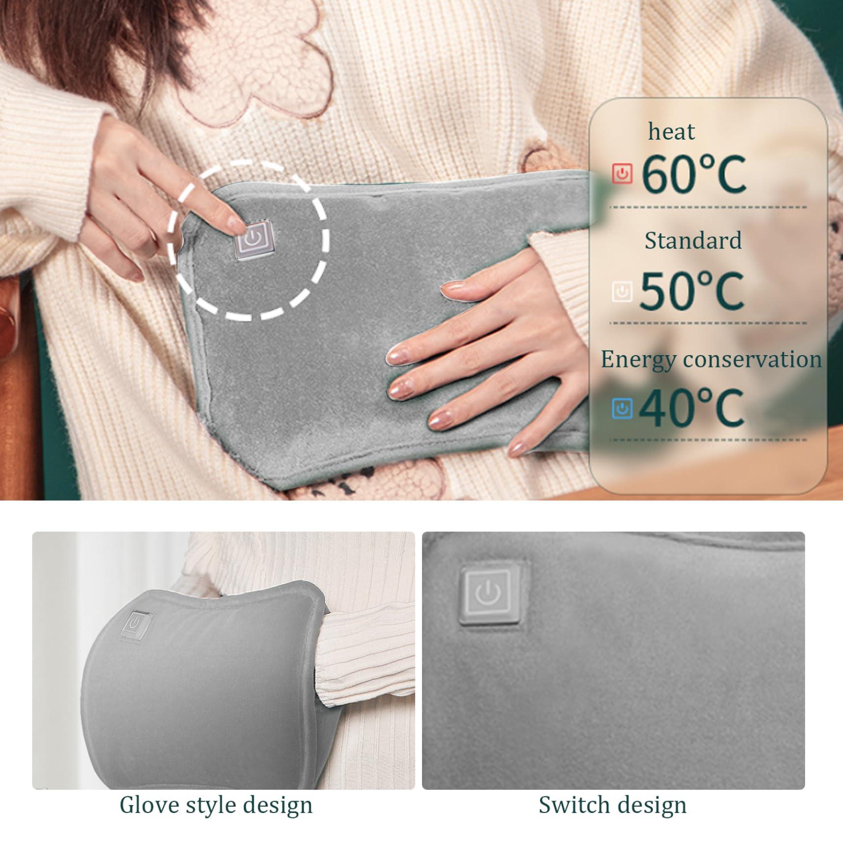 Generic Hot Water Bottles, Electric Hot Water Bottle with Flannel Cover 3 Heat Settings Foldable USB Rechargeable Hot Water Bag Washable Bed Warmer Automatic Power-Off