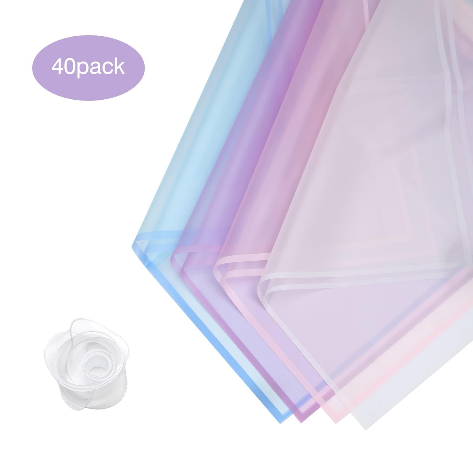 HYSSINOWRAP HYSSINOWRAP 40 sheets 4 colors .flower wrapping paper Flower packaging bouquet wrappingpaper.including ribbon, 22.8 * 22.8 inches (LIGHT MIX)