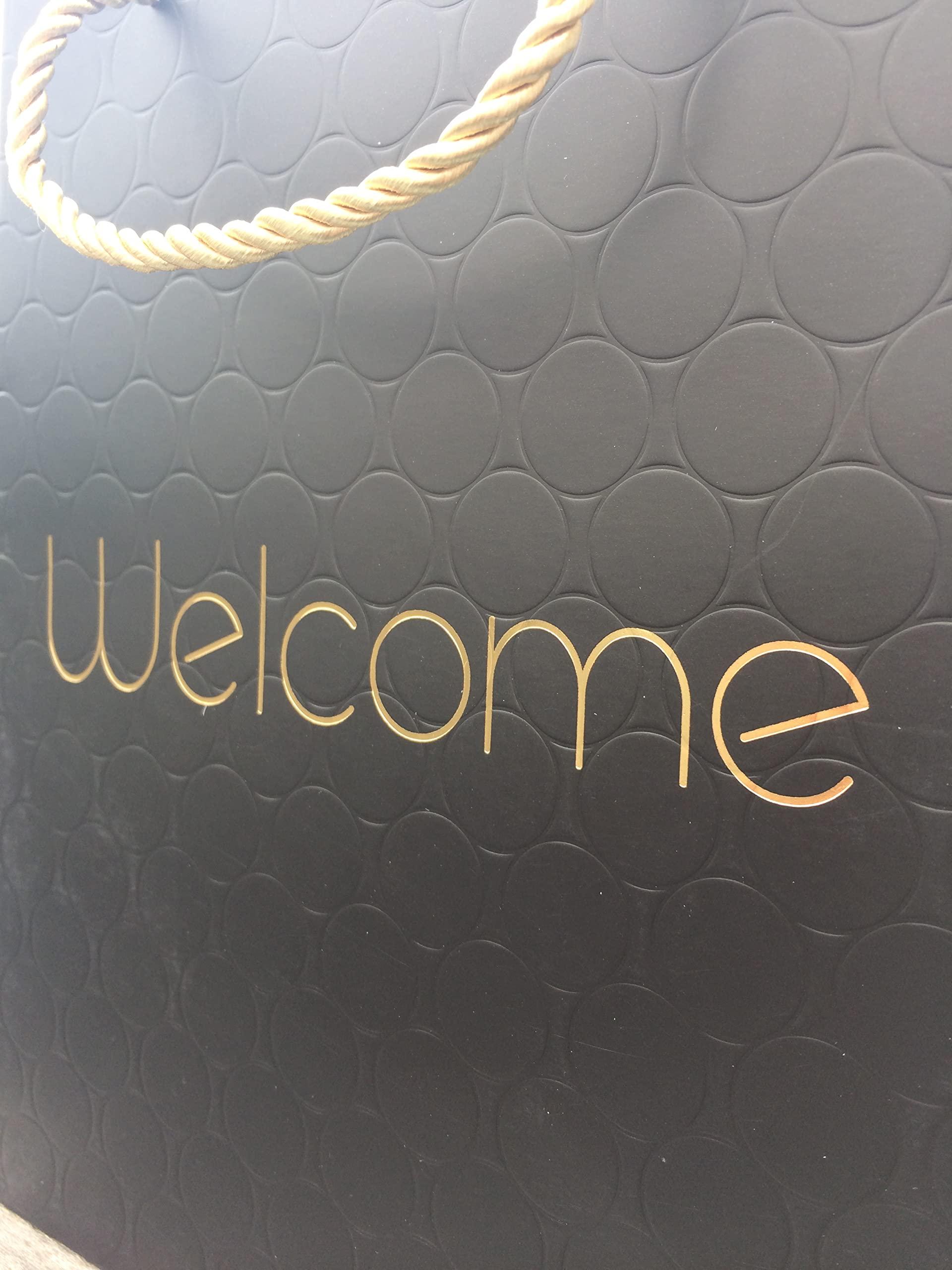 MODEENI MODEENI 50 Black Wedding Welcome Gift Bags with Handles Modern Gold Foil Medium Paper Luxury Shopping 8x5x10 Premium Paper Bags Quality Matte Modern Embossed Party Event Business For Hotel Guests (50
