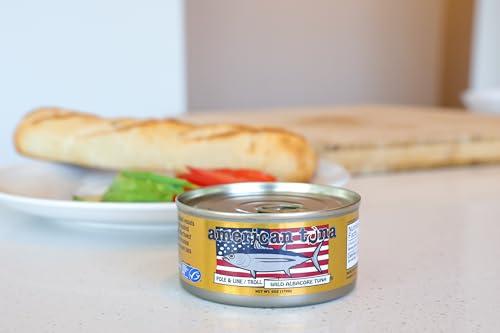 American Tuna Wild Albacore Tuna Fish by American Tuna - with Sea Salt, MSC Certified, Sustainable One by One Pole Wild Caught Fish - 6 oz cans | Pack of 12 | Premium Canned Tuna for Health and Flavor Enthusiasts!