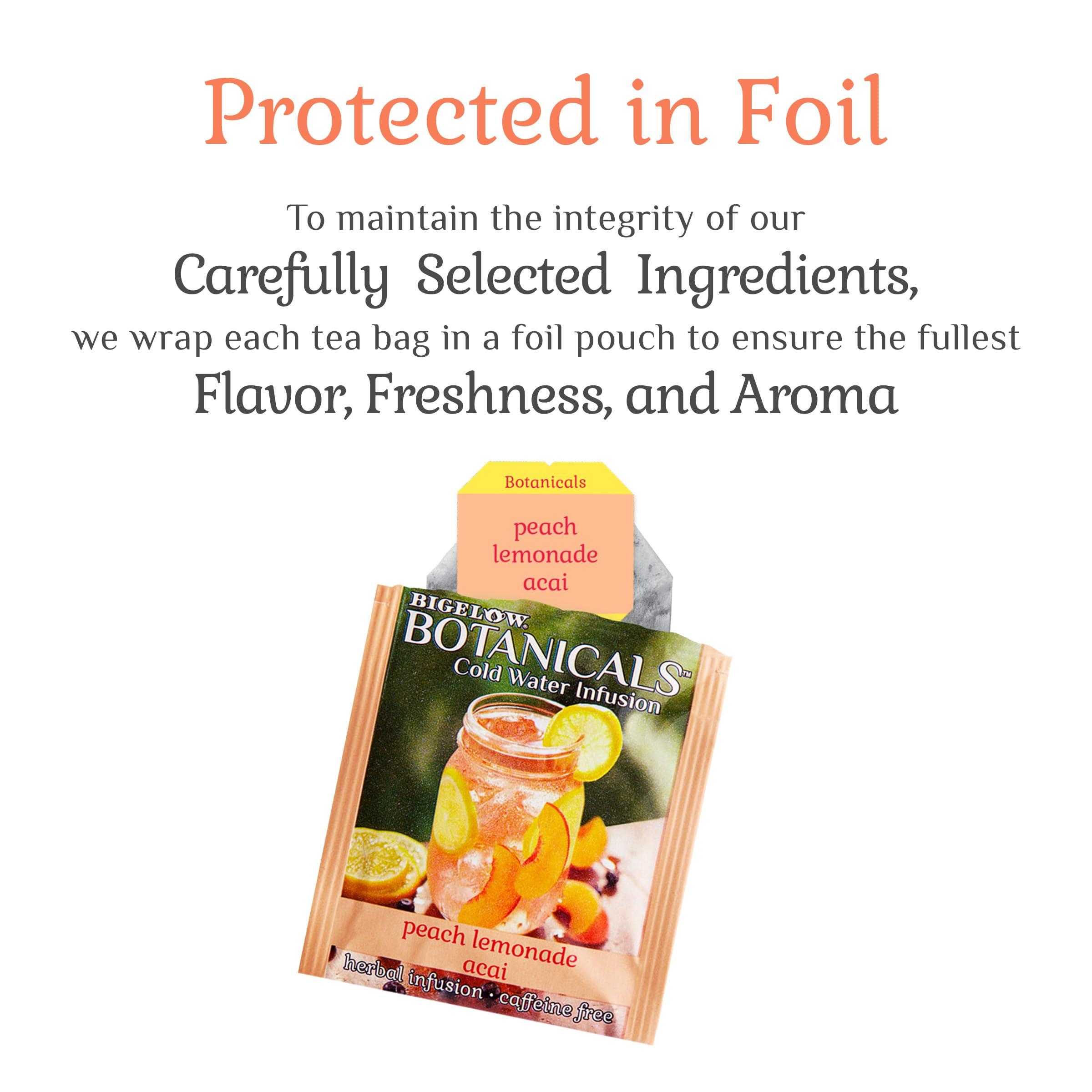 Bigelow Tea Bigelow Botanicals Cold Water Infusion Peach Lemonade with Acai, Caffeine Free Herbal Tea with Peach and Lemonade Flavor, 18 Count Box (Pack of 6), 108 Total Tea Bags