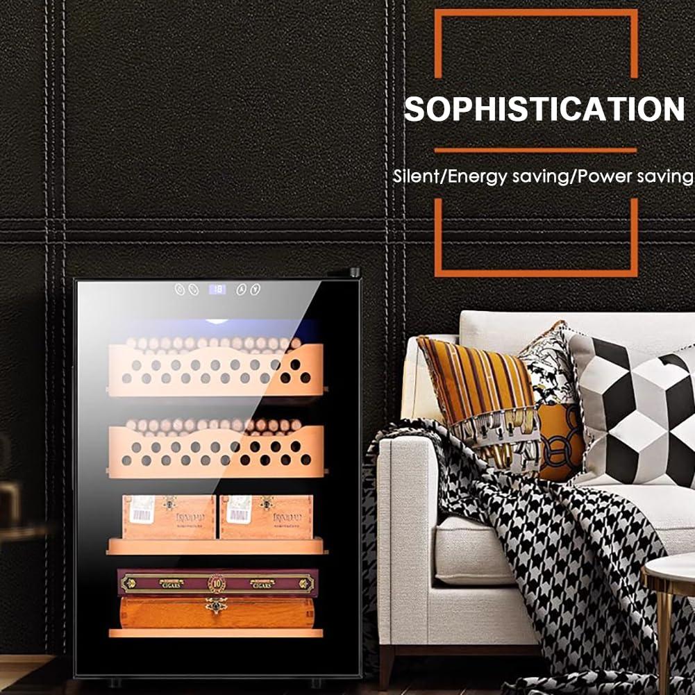 JJoias JJoias 50L Thermostatic Electric Humidor, 300 Count Capacity, with Spanish Cedar Shelves And Drawers, Quiet Operation, LED Lighting, Cooling Function,Black