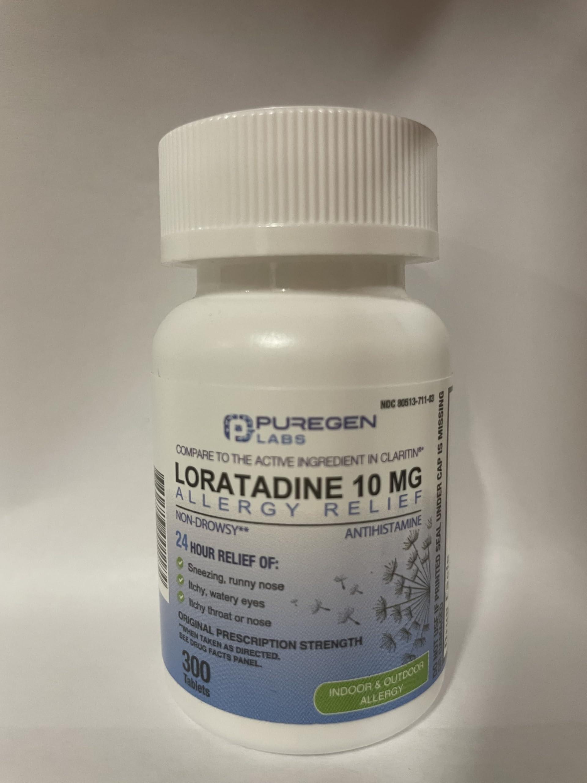 P Puregen Labs Puregen Labs Allergy Relief, Loratadine 10mg, 300 Tablets 24 Hour Non-Drowsy Antihistamine Allergy Medicine for Runny Nose, Sneezing, Itchy, Watery Eyes