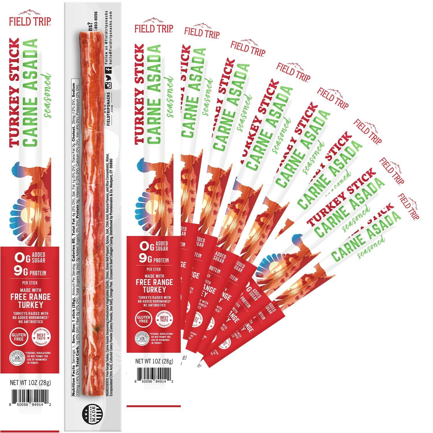 Field Trip Field Trip Free Range Carne Asada Turkey Jerky Snack Sticks, Keto, Paleo, Gluten Free, Allergy Friendly Snack, High Protein, 80 Calorie Snack, 1oz, 10 Pack