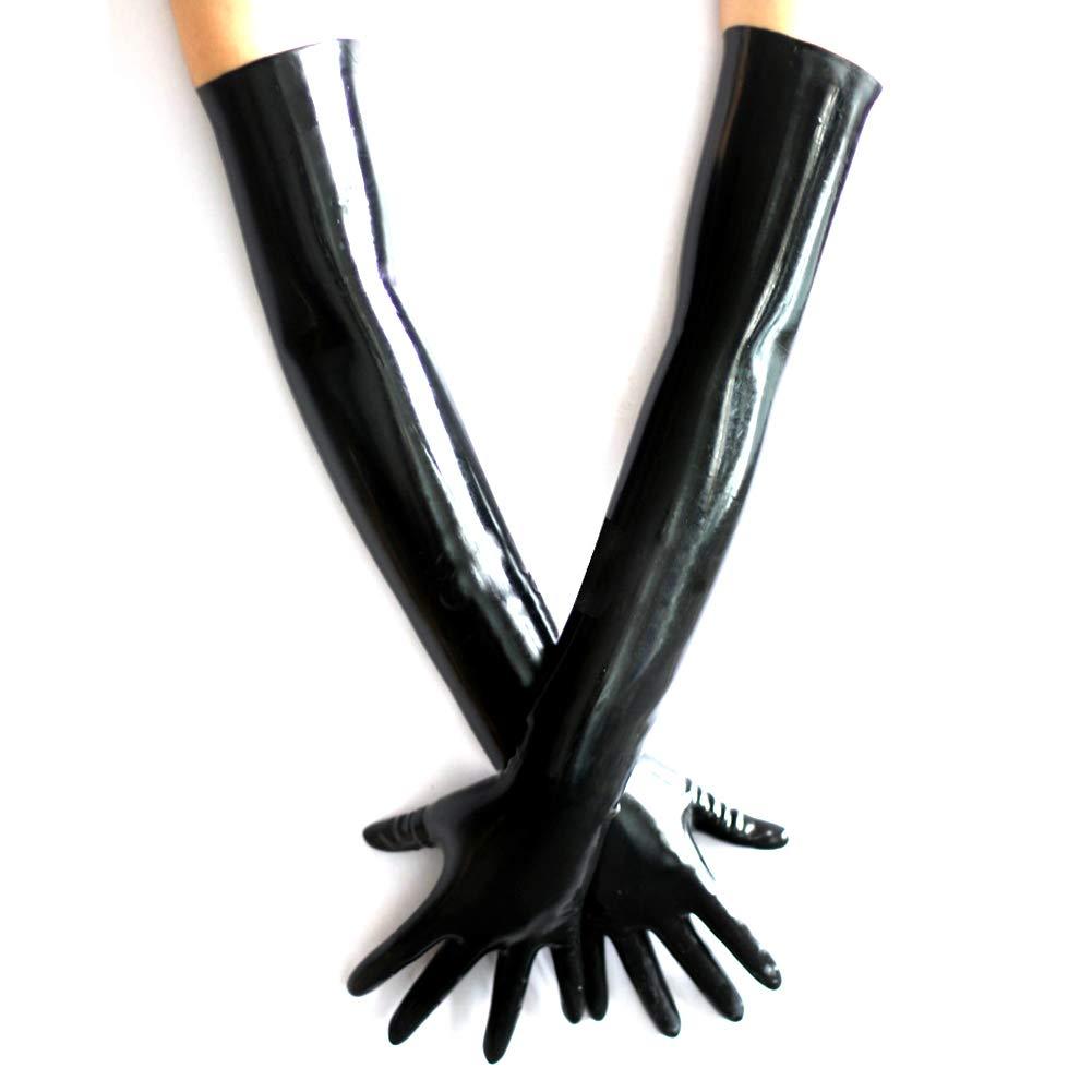 EXLATEX EXLATEX Latex Rubber Black Long Gloves Outfits Accessory Plus Size (Medium, Red)