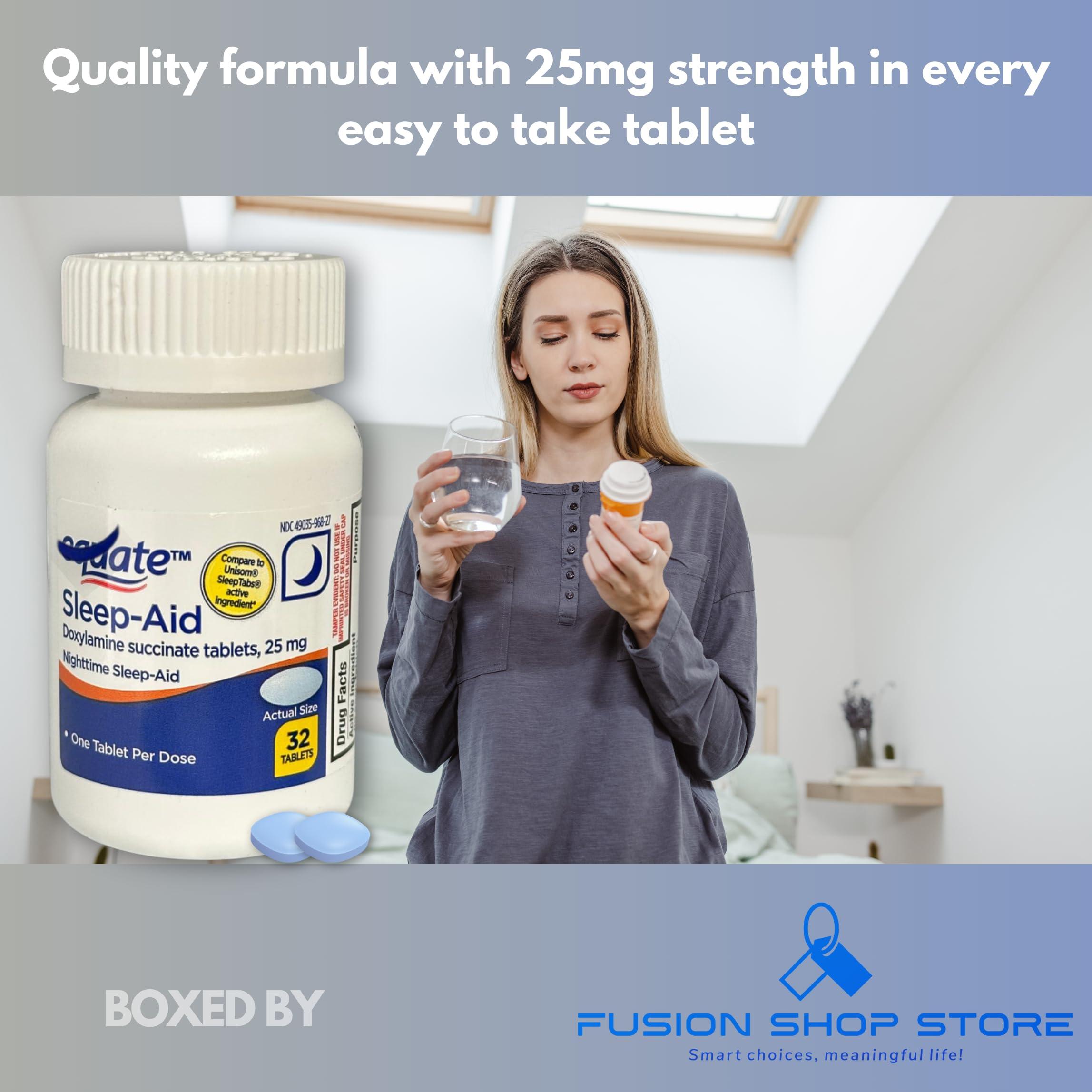 FUSION SHOP STORE Smart choices, meaningful life! Doxylamine Succinate- Tablets Nighttime 32 Count Equate Sleep Aid 25mg (Pack of 1), Boxed by Fusion Shop Store