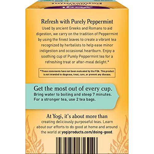 Yogi Yogi Tea Purely Peppermint Tea - 16 Tea Bags per Pack (4 Packs) - Caffeine-Free, Organic Peppermint Tea Bags - Offers Digestive Support - Made from Organic Peppermint Leaves