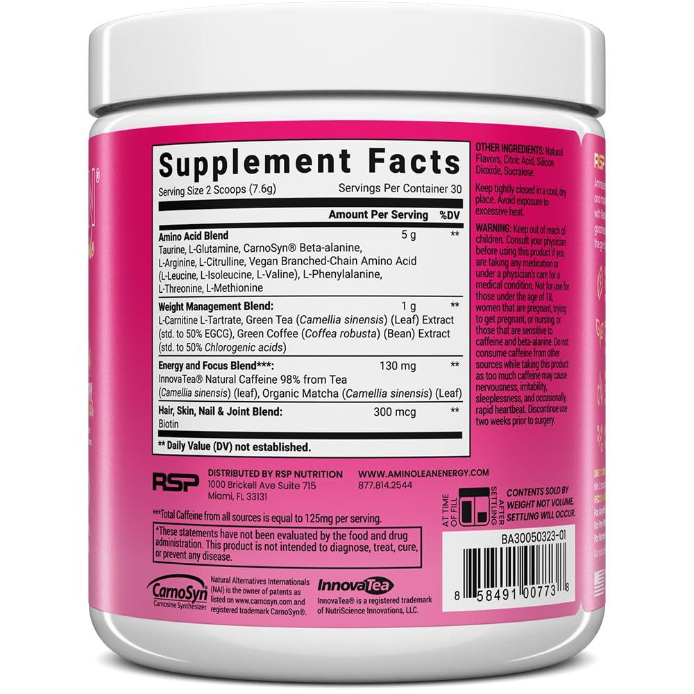 RSP NUTRITION RSP NUTRITION AminoLean Pre Workout, Clean Energy with No Jitters, Tingles or Crash, Vegan Friendly with Added Biotin for Hair, Skin, Nails, Berry Elixir, 30 Servings