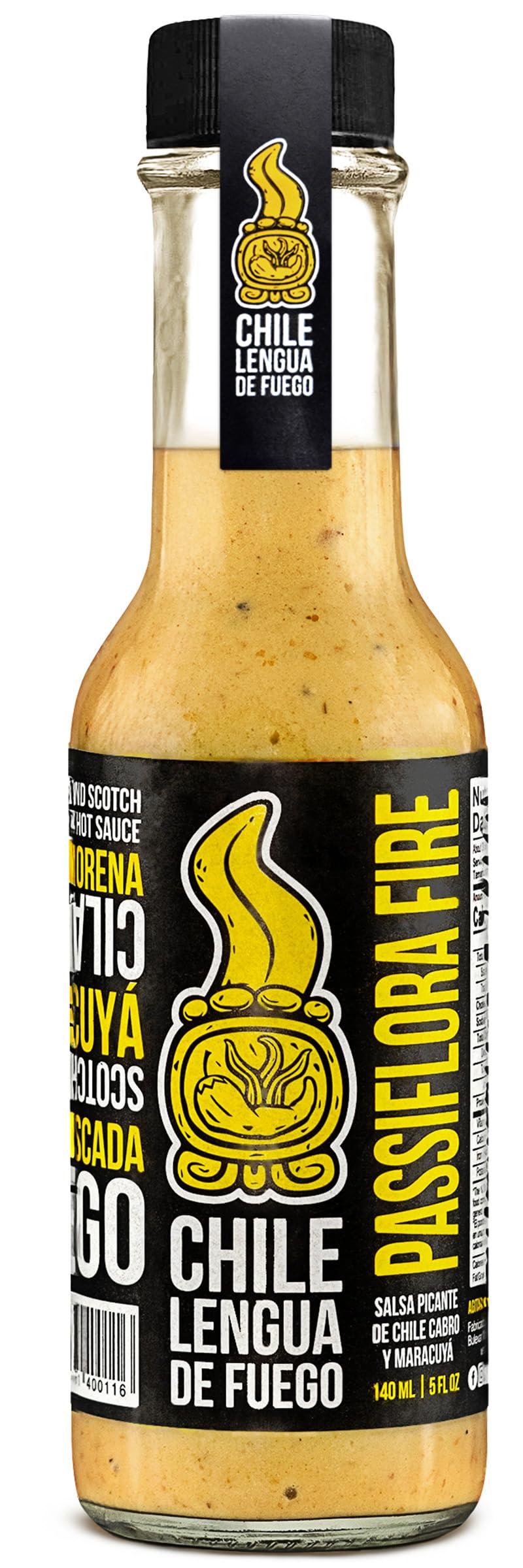 Chile Lengua de Fuego Passiflora Fire Hot Sauce - Exotic Passion Fruit and Triple Scotch Bonnet Blend with Smoked Garlic and Spices