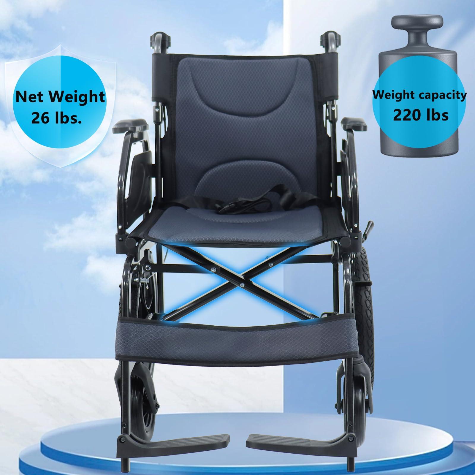 urge medical Lightweight Wheelchair Aluminum Alloy with Handbrakes, Silla de Ruedas for Adults, Durable Square Tube and Flip Up Armrest