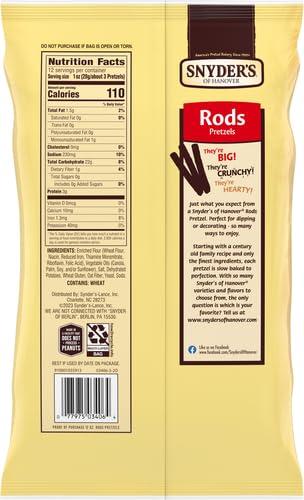 Snyder\'s of Hanover Snyder\'s of Hanover, Pretzel Rods, 12 Oz Bag (Pack of 2)