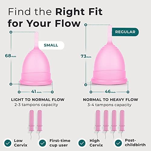 EcoBlossom EcoBlossom Menstrual Cup Kit - Tampon, Pad, and Disc Alternative Product - Wear for 12 Hours - Reusable Period Cup/Copa Designed with Soft Flexible Medical-Grade Silicone (Small & Large)