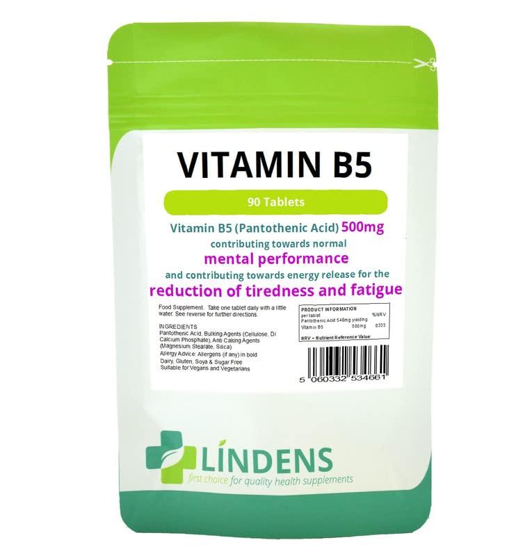 Lindens Vitamin B-5 500mg 1-a-Day 3-Pack 270 Tablets Pantothenic Acid B5 Brain Energy