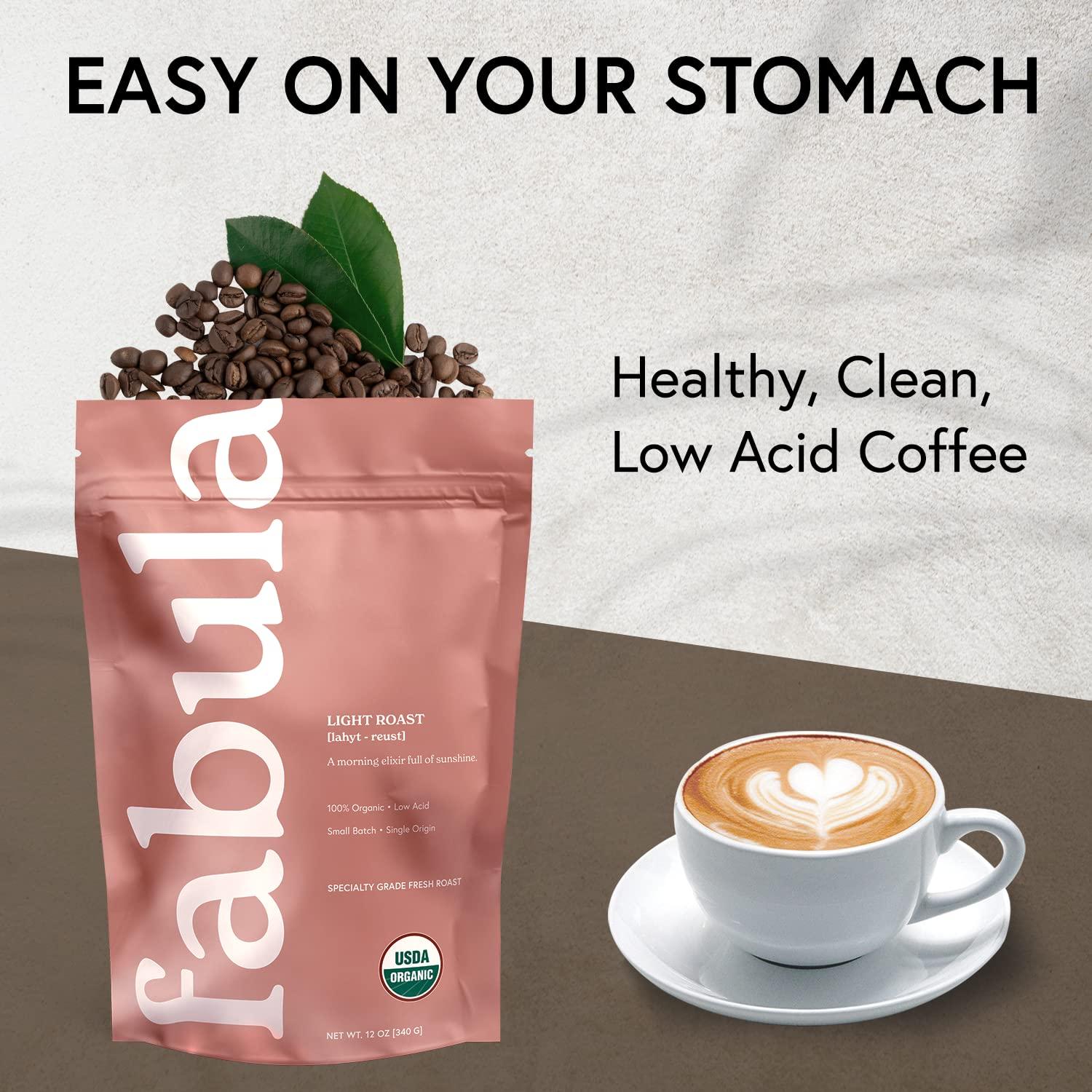 Fabula Fabula Coffee Light Roast Whole Beans - Organic - Low Acid - Single Origin - Non-GMO - Mold Free - 12 Ounces