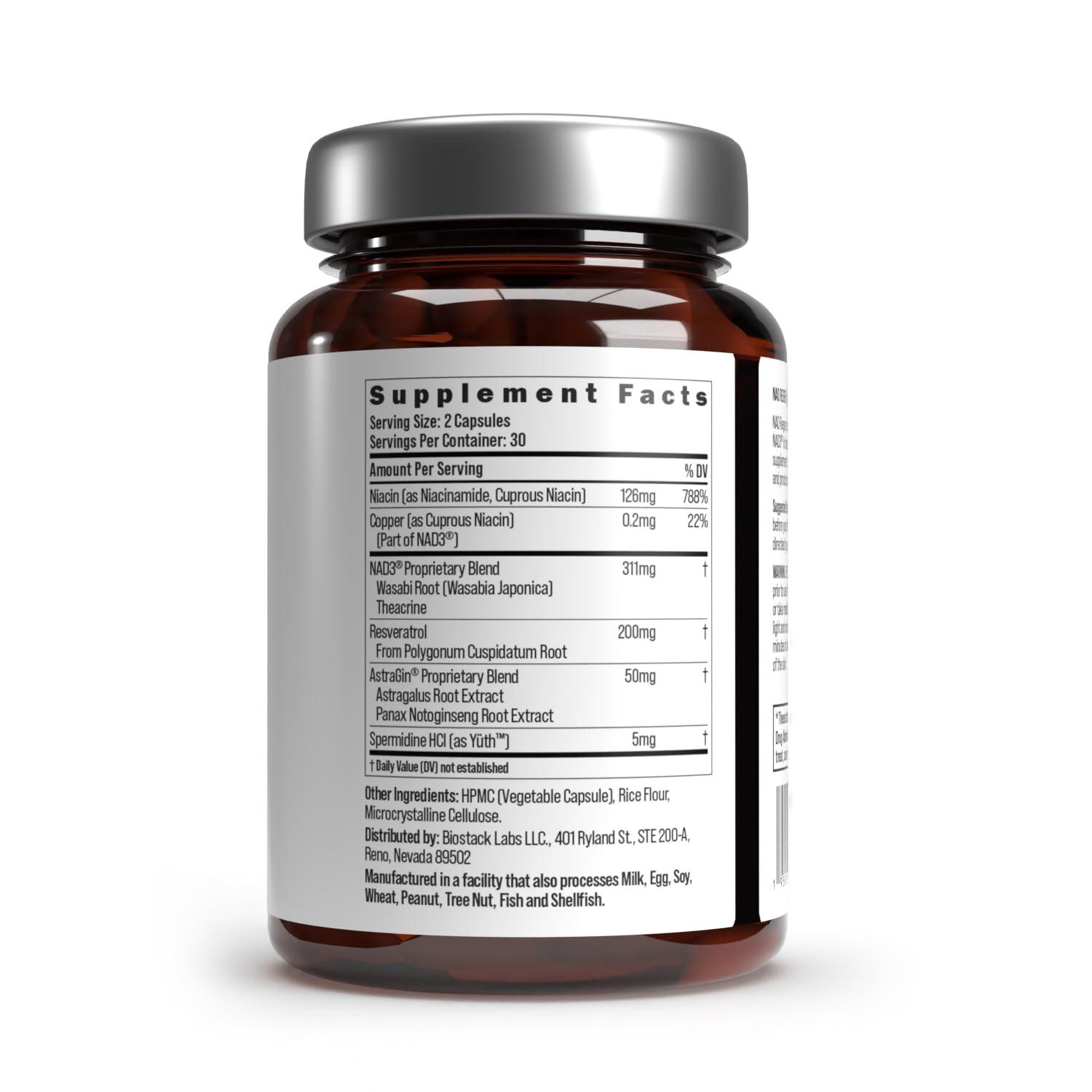 BIOSTACK BIOSTACK NAD Regen, NAD+ Supplement for Anti-Aging, Natural Energy, Cell Regeneration & Brain, Boosts Nicotinamide Riboside, Vegan Friendly NAD Supplement with Resveratrol (60 Capsules)