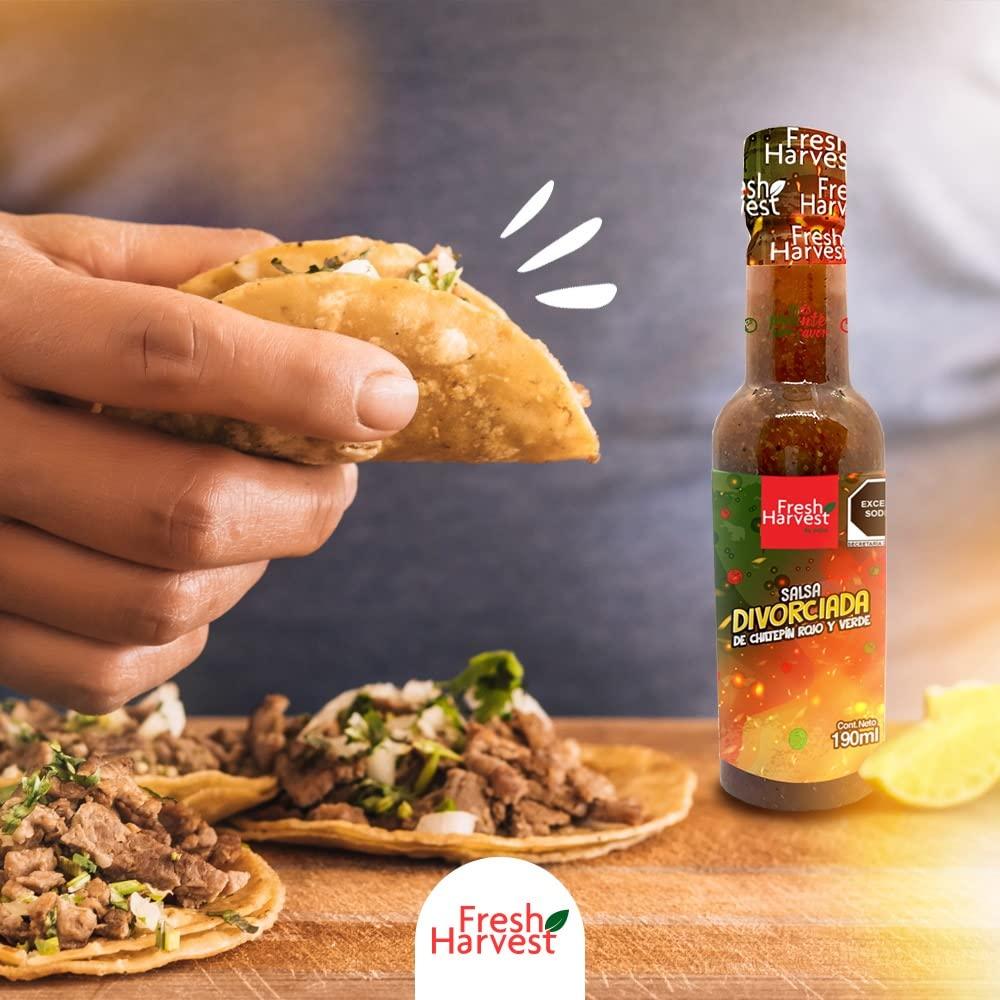 Fresh Harvest By Pafsa Divorced Red and Green Chiltepn Sauce 190ml (6.42 Fl Oz) | Box with 12 pieces | Mexican Hot Sauce | Fresh Harvest