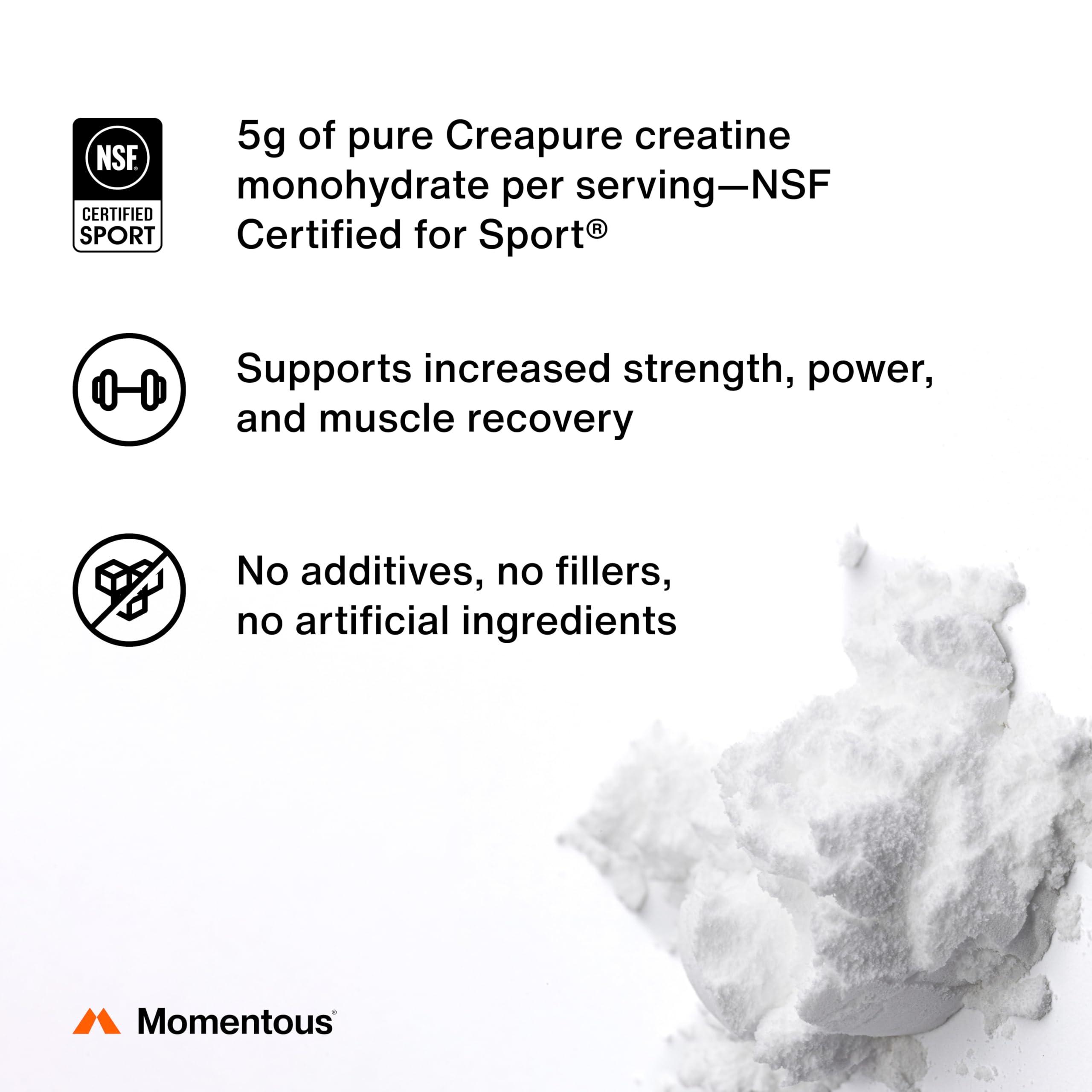 Momentous Momentous Creatine Monohydrate Powder - Creapure Creatine Powder Supports Strength, Lean Muscle, & Recovery for Men & Women - 5 g per Serving - 90 Servings