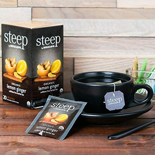 Bigelow steep by Bigelow Organic Lemon Ginger Herbal Tea, Caffeine Free, 20 Count (Pack of 6), 120 Total Tea Bags
