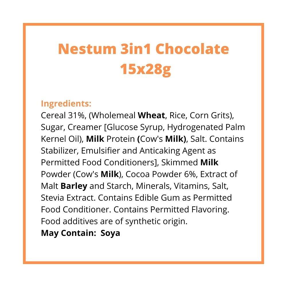 Nestle Nestum Nestum All Family 3-in-1 Instant Cereal Milk Drink and 1-Pack Nestle Cereal Snack Bundle (Milo or Koko Krunch or Honey Star, 30 g) - Low Fat Milk Cereal Made with Wholemeal Wheat, Rice & Corn Grits, Fortified with Vitamins (Chocolate, 15 Sachets)