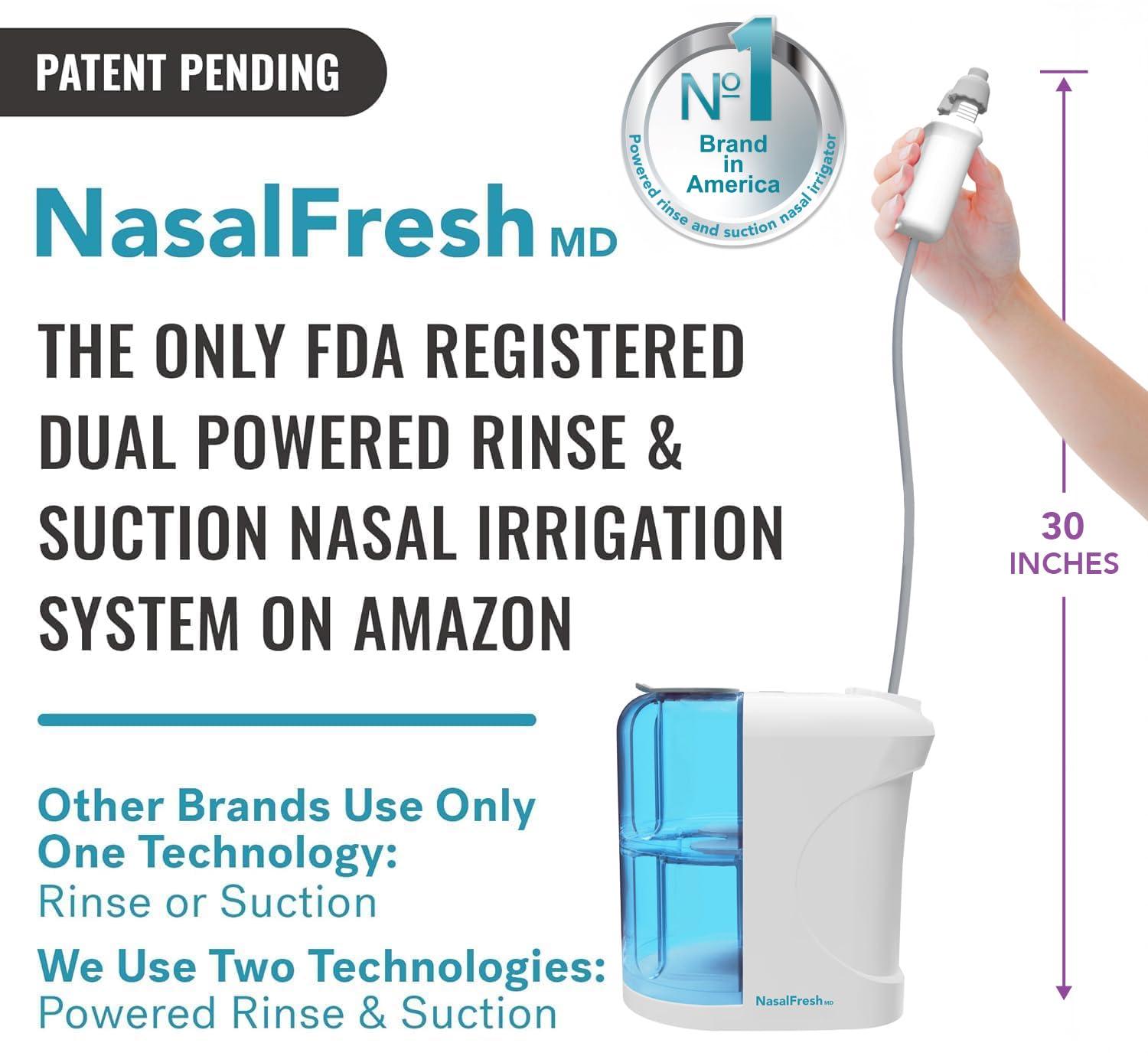 SPA SCIENCES NASALFRESH MD - Dual Powered Nasal Irrigation System Nasal Rinse and Wash - Sinus Decongestant Relief System w/ 30 Saline Packets - Rechargeable - Snoring Remedy