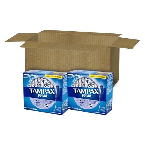 Tampax Tampax Pearl Tampons Light Absorbency, With Leakguard Braid, Unscented, 50 Count x 2 Packs (100 Count total)
