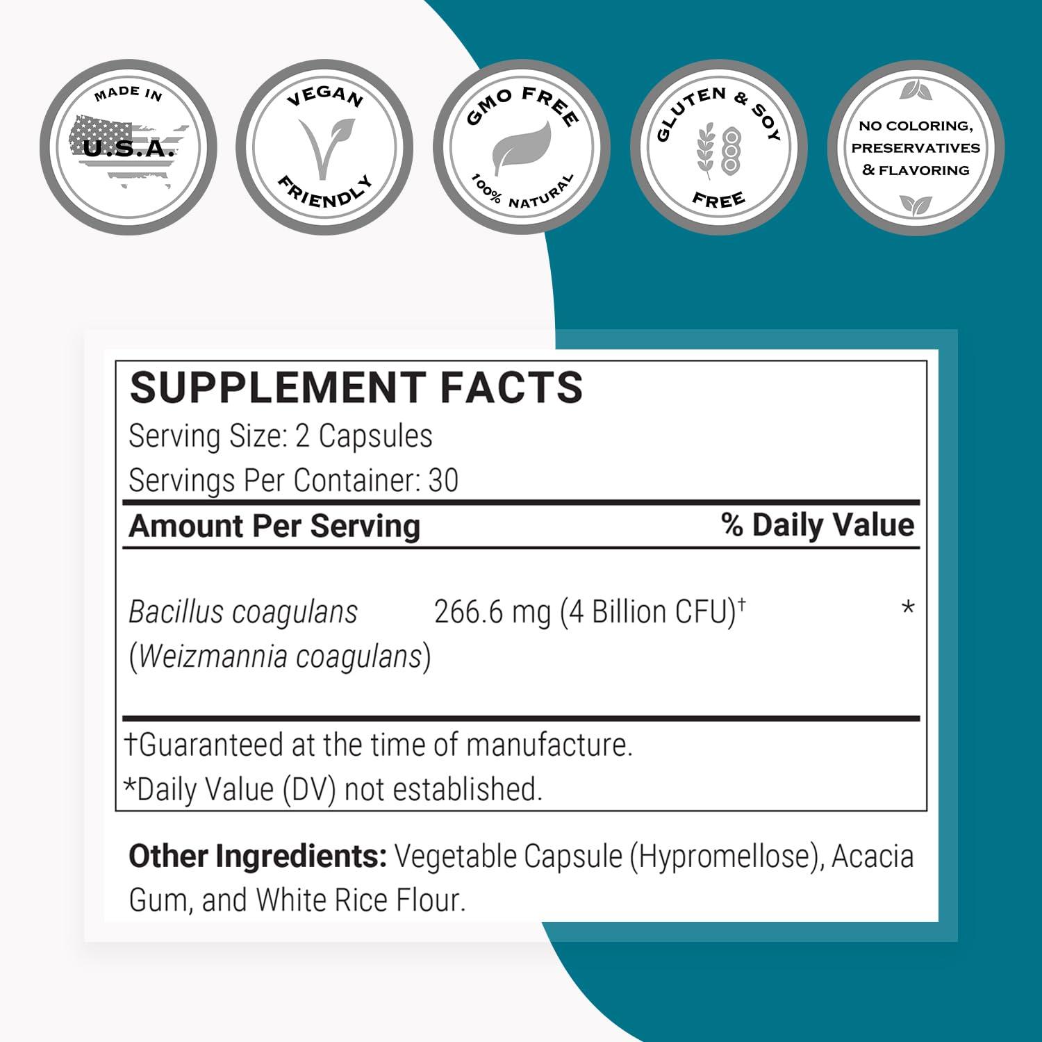 Supersmart Supersmart - Bacillus Coagulans Probiotic 4 Billion CFU per Day (High Absorption) - Lactobacillus Sporogenes Supplement | Non-GMO & Gluten Free - 60 Delayed Released Capsules