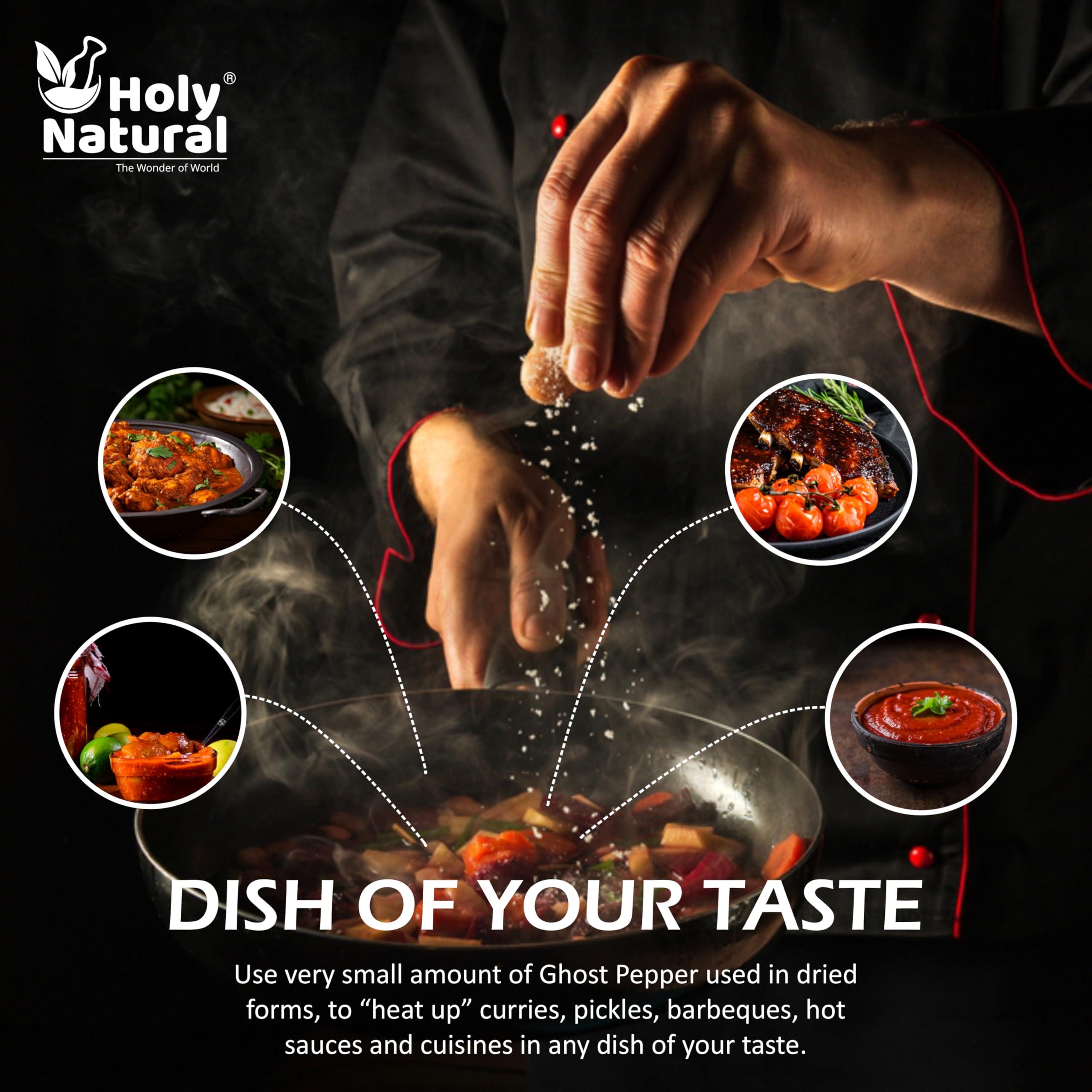 Holy Natural - The Wonder of World Ghost Pepper Chili Whole (Bhut Jolokia Chili/Ghost Pepper Pod) – 2.5 oz/71 gm, 100% Pure, Smoked, Hottest & Spicy Chili of the world, Add Unique, Delicious, and Smoky Flavour to Your Favourite Dishes