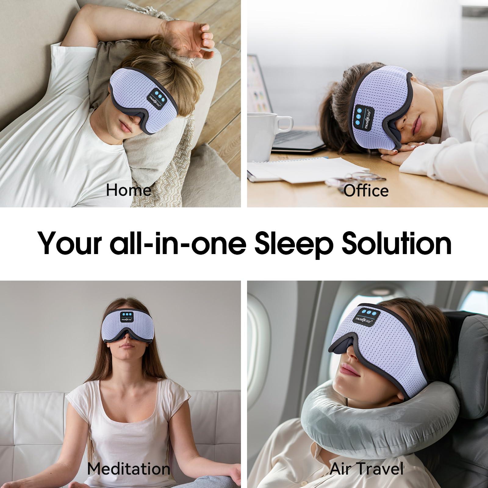 MUSICOZY MUSICOZY White Noise Sleep Mask Headphones with 16 Soothing Sounds, Bluetooth Sleep Mask 3D Wireless Music Sleeping Headphones for Side Sleeper