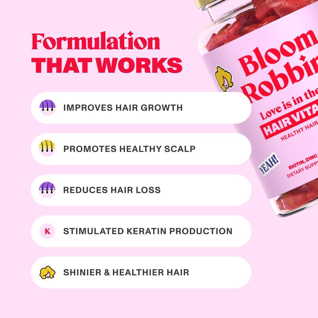 Bloom Robbins Bloom Robbins 60 Hair Gummies for Faster Hair Growth Vitamins for Women & 5000 MCG Non-GMO Vegan Biotin Gummies - Hair Skin and Nails Gummies - Hair Growth Gummies & Hair Skin and Nails Vitamins