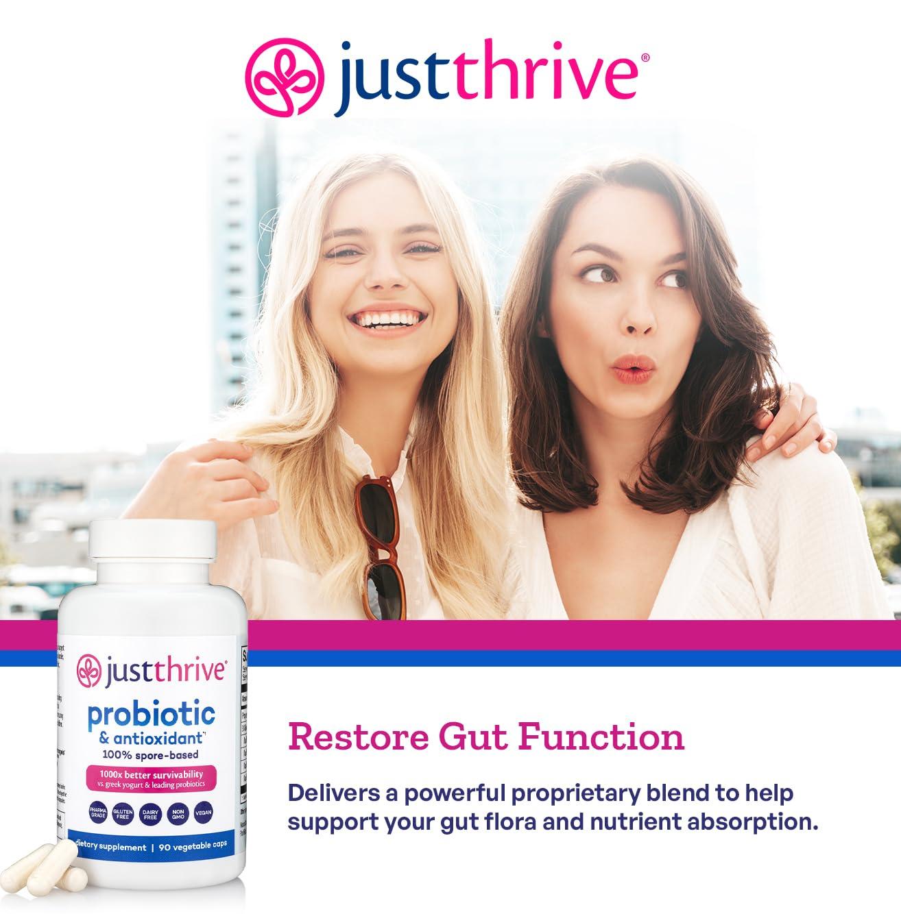 Just Thrive Just Thrive Probiotic & Antioxidant Supplement - 100% Spore-Based Digestive and Immune Support - Gluten Free, 90 Caps