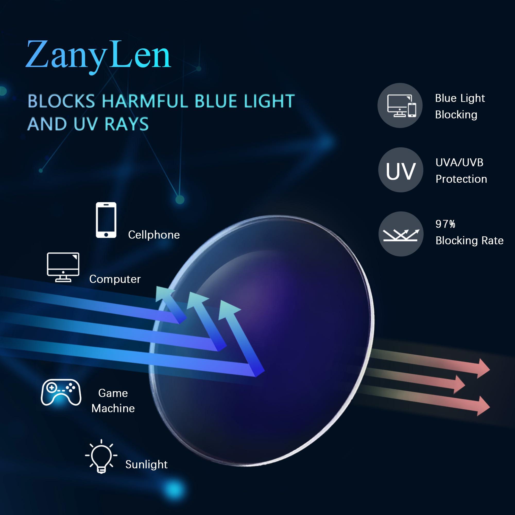 ZanyLen ZanyLen Blue Light Glasses Men Rectangle Large Browline Computer Gaming Glasses Blue Blocker Anti-Glare UV400 Protection Clear Lens (Black Metal/Black TR90 Glasses)