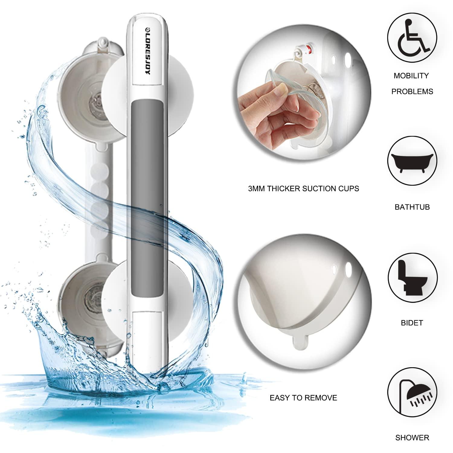 LORESJOY LORESJOY Shower Handles for Elderly Suction, 2 Pack Grab Bars for Bathtubs and Showers, Suction Grab Bars for Shower, Heavy Duty No Drilling Shower Bars Safety for Seniors
