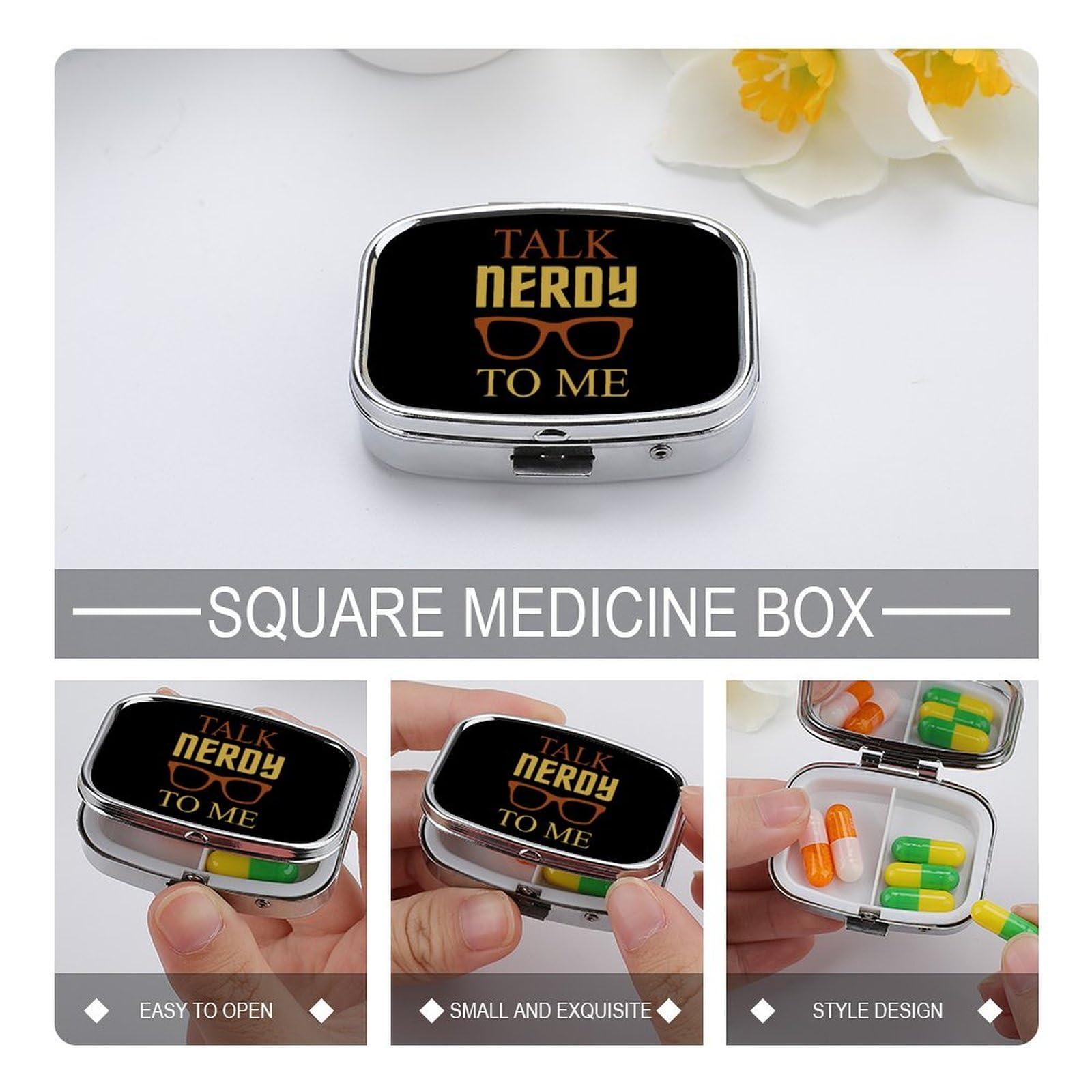ROUIJN Talk Nerdy to Me Pill Case 2 Compartment Travel Pill Organizer Portable Pill Box Container for Pocket Purse