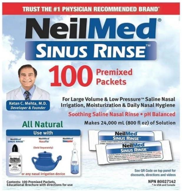 Iaerlllt NeilMed Sinus Rinse All Natural Relief Premixed Refill Packets 100 Each