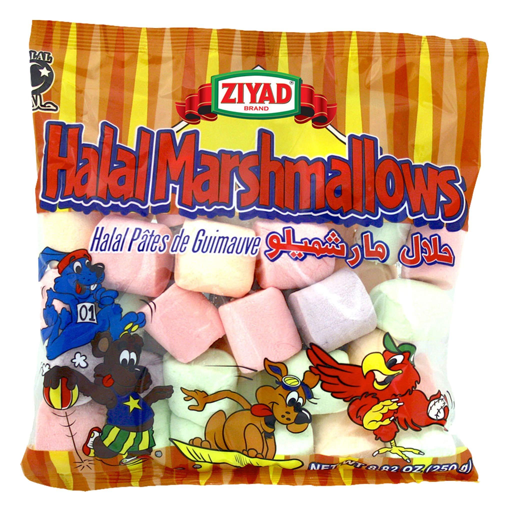 Ziyad Ziyad Gourmet Halal, Multi-colored Large Marshmallows, Fruity, Pork-Free, Egg-Free, Dairy-Free, Gluten-Free, Perfect for Holidays and Smores, 8.80oz