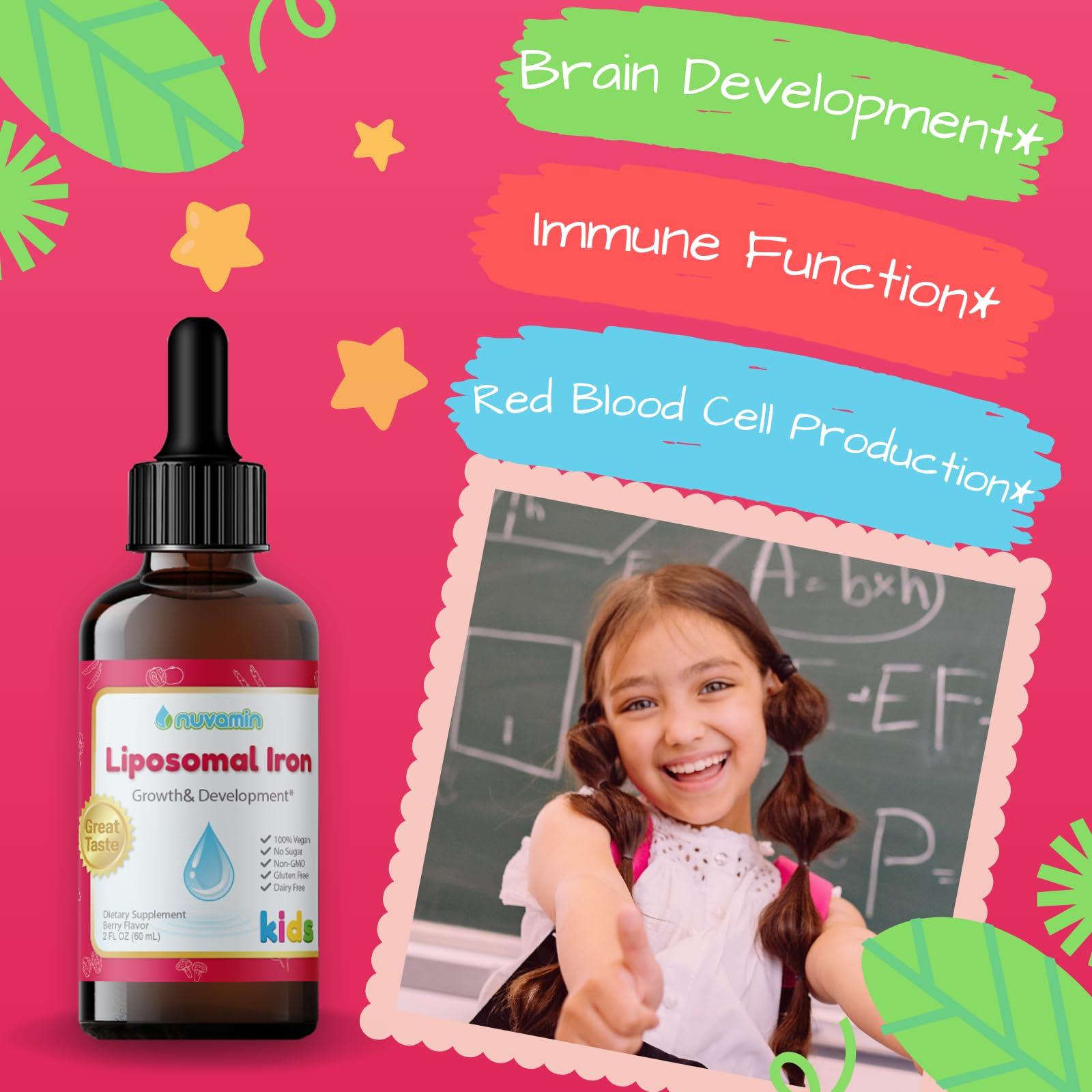 Nuvamin A New Form of Vitamin Nuvamin – Liquid Liposomal Iron Drops for Baby, Toddlers, Kids, & Adults, 2Fl.Oz (60ml), 120 Daily Serving. Great Taste - All Natural - Vegan - No Metallic Aftertaste, Berry Flavor