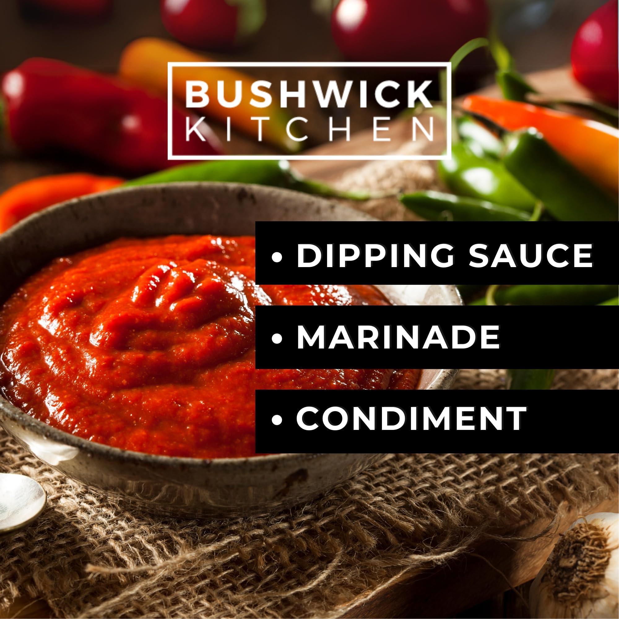 Bushwick Kitchen Weak Knees Gochujang Sriracha Hot Sauce, Sriracha Sauce 10.5oz Easy Squeeze Bottle, Korean Gochujang Paste Infused Sriracha Chili Sauce, Vegan Hot Sauce, Unique Gifts for Men, Food Gifts