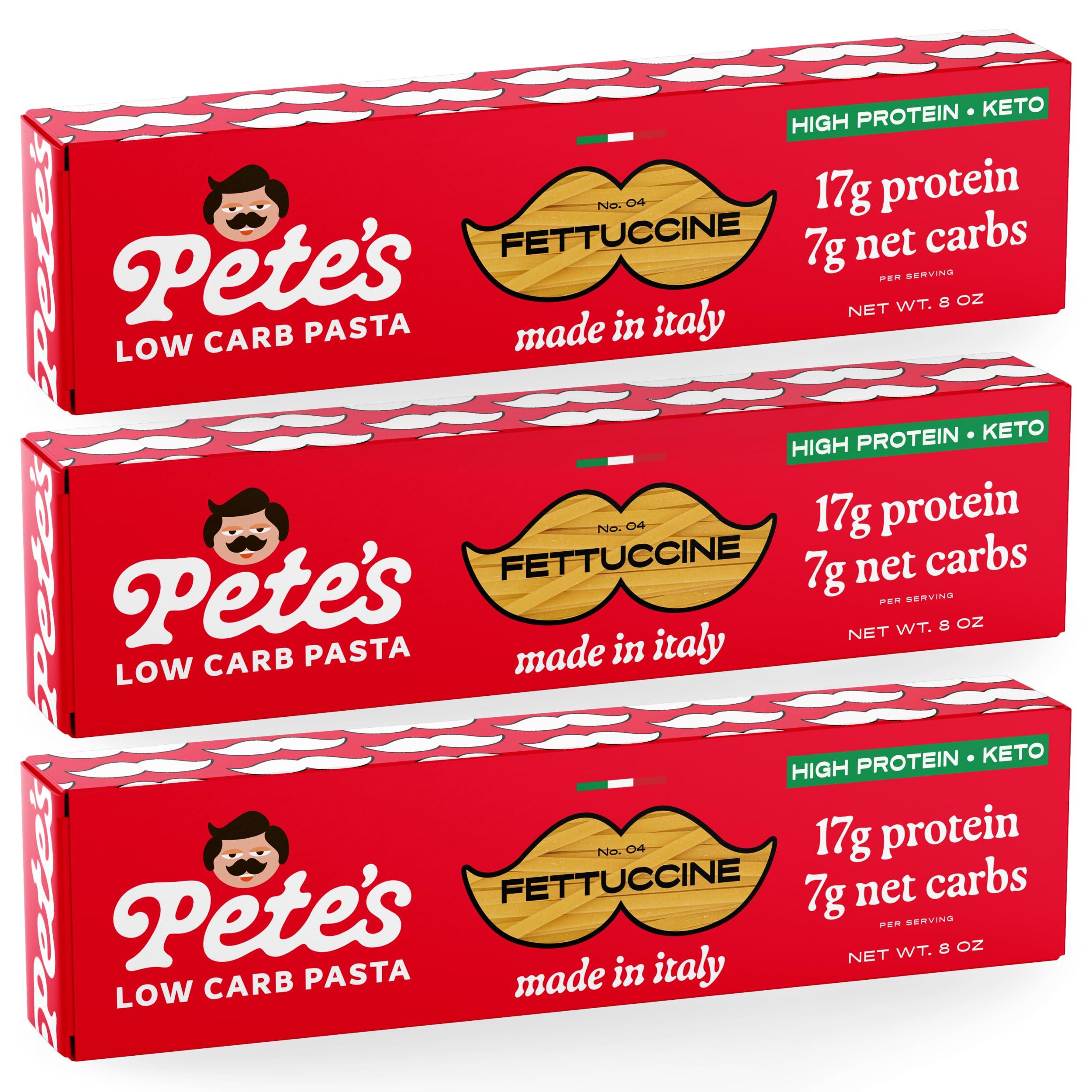 Pete\'s Pasta Pete\'s Pasta 3 Pack Fettuccine Noodles Pasta 8oz 7g Low Carb Pasta 17g High Protein Pasta, Authentic Italian Keto Pasta Noodles, Healthy Low Calorie Fettuccine Pasta, Wheat Pasta from Italy