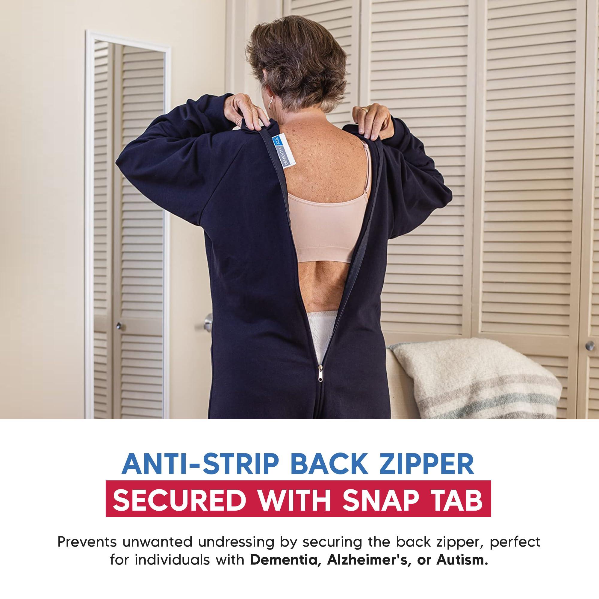 Dementia Aide Premium, Unisex, Anti-Strip & Incontinence Onesie/Jumpsuit - Clothing for Alzheimer\'s and Dementia - (Navy Blue, Large)