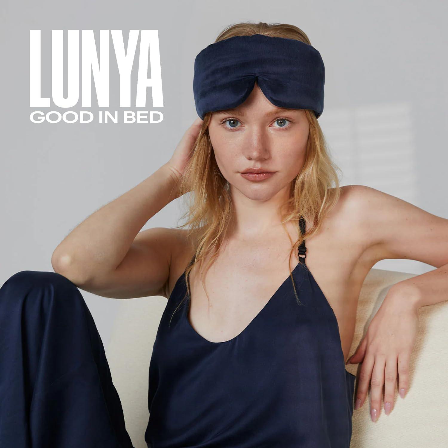 Lunya Lunya Sleep Mask with Box - Washable Silk Sleeping Mask and Headband for Beauty Routines - Thermoregulating Comfort for Restful Nights - Silk Eye Mask for Women - Deep Blue