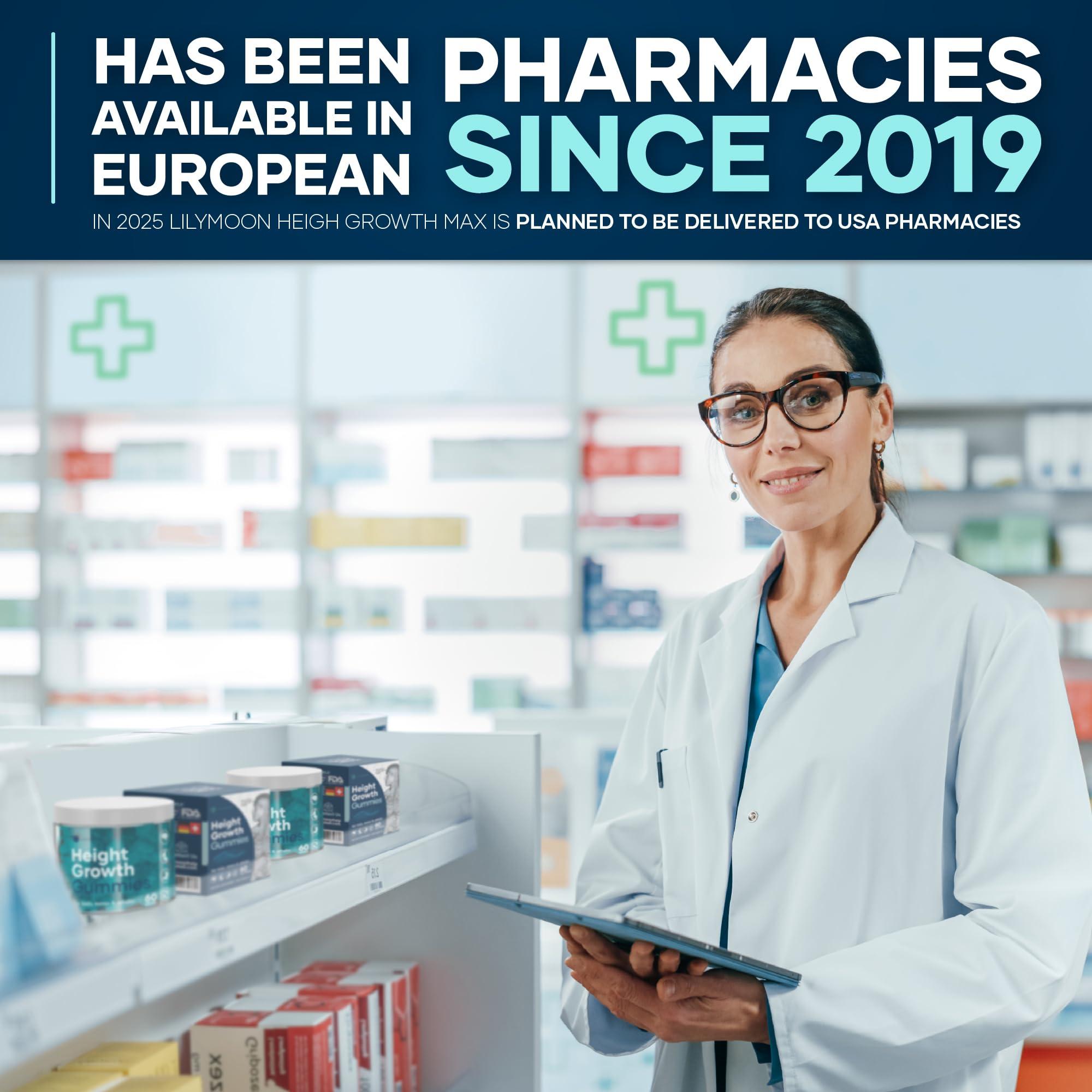 LILYMOON Height Growth Gummies Multivitamins, Natural Height Increase Supplement with Calcium, Zinc, K2 D3, Magnesium, Bone Strength Density Support, Grow Taller Gummies for Adults, Kids, Bone Support Complex