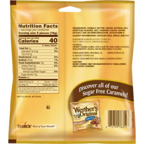 Sweetzo Werther's Original Caramel Coffee Sugar Free Hard Candies, Individually Wrapped Snacks for Adults, Gift Basket Stuffers, Pack of 2, 2.75 Ounces