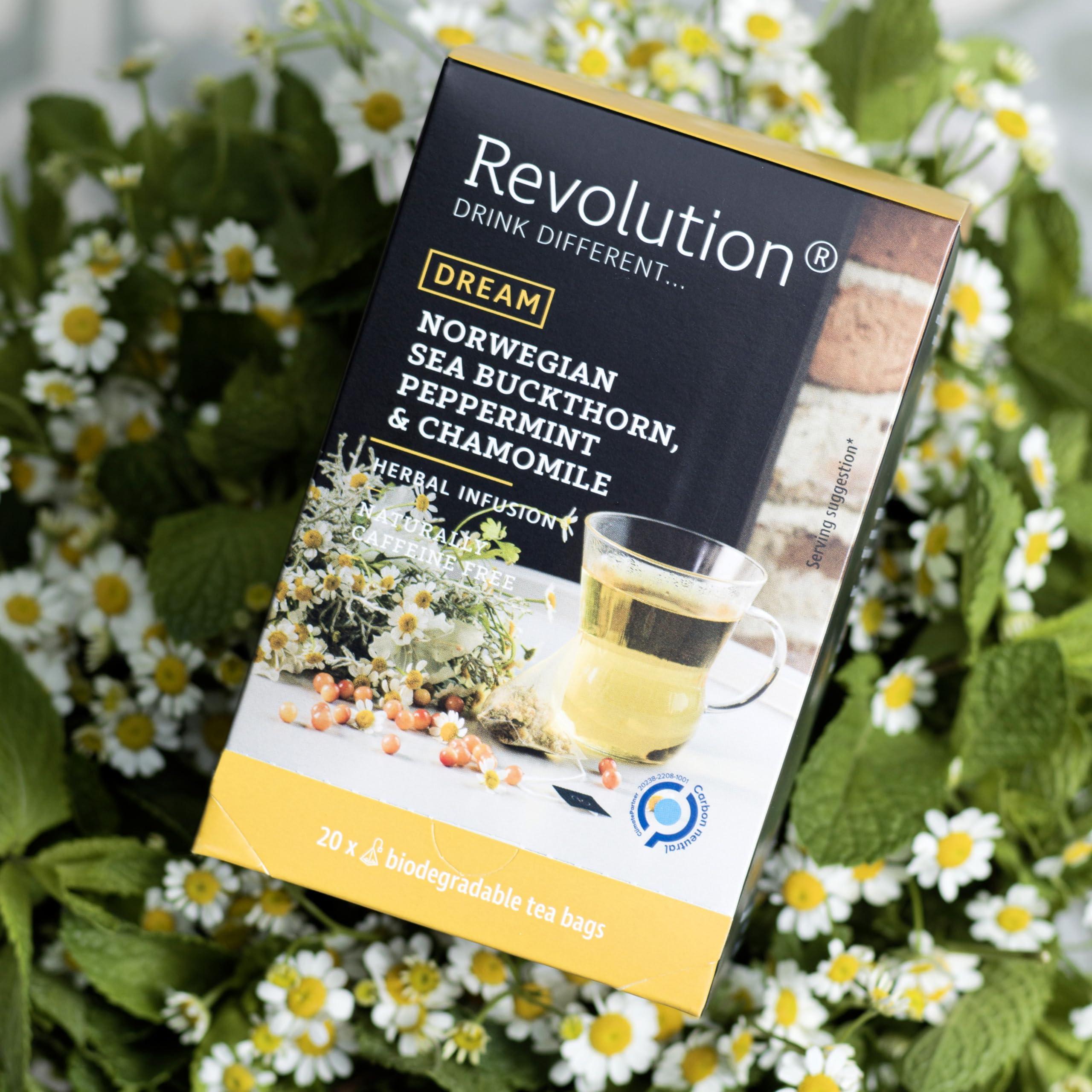 Revolution REVOLUTION TEA Norwegian Chamomile Tea Bags [THE ORIGINAL] Norwegian Sea Buckthorn, Peppermint & Chamomile - Herbal Tea Blend - Premium Full Leaf Tea - Biodegradable - Caffeine Free 20 Bags